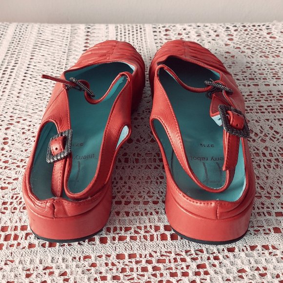 Thierry Rabotin Red Leather Georgia Slingback Size 37.5 Italy Buckle Slip-on - Picture 10 of 11